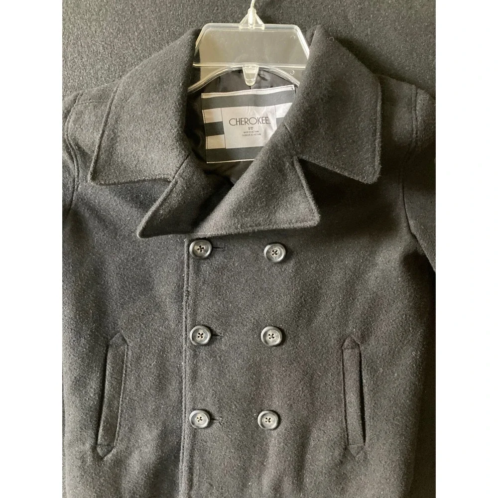Cherokee Kids Black Wool Blend Double Breasted Pea Coat Jacket Size 5T F16812117